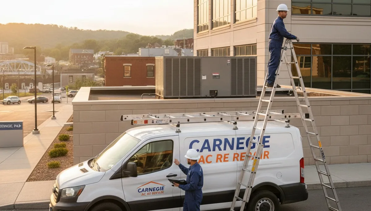 Professional AC repair technician servicing air conditioner in Pittsburgh PA home