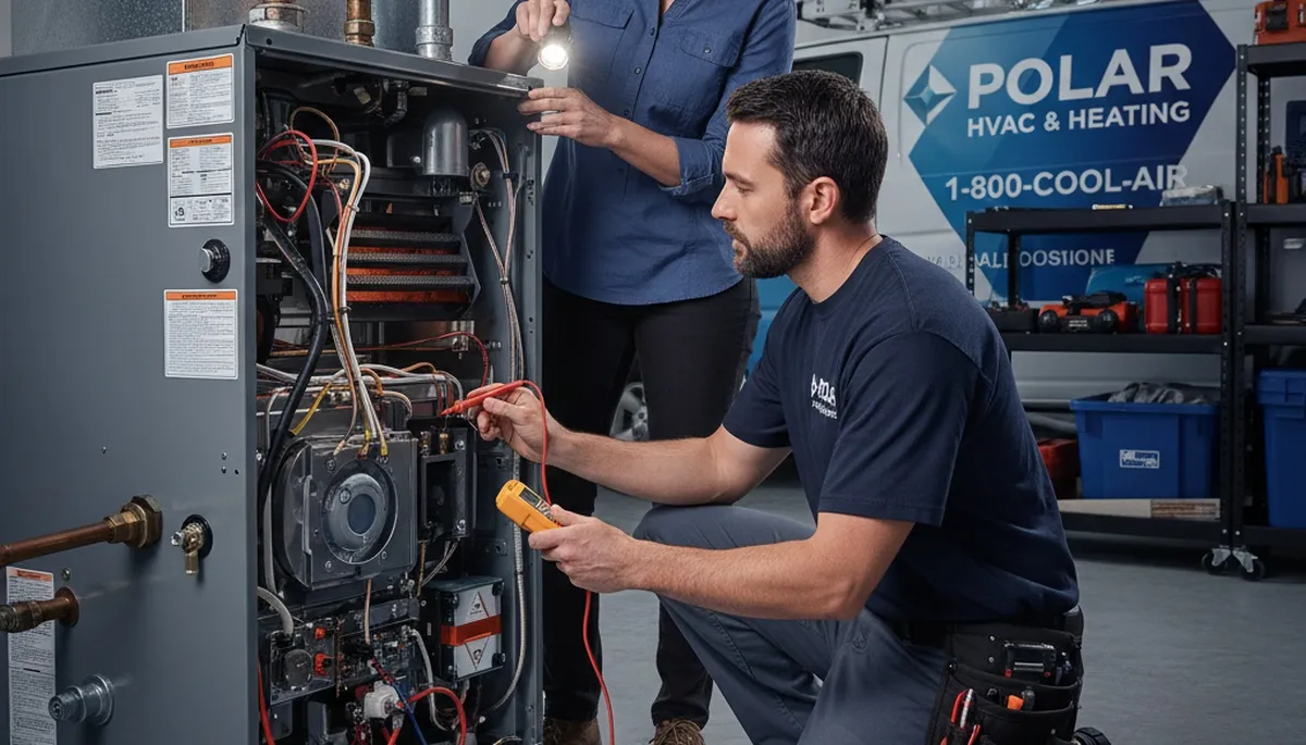 Technician performing furnace and heating repair in Pittsburgh PA for Five Star Cooling customers